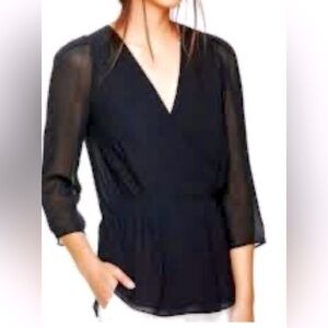 Aritzia Babaton black, faux-wrap blouse, 100% silk, Size S